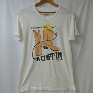 Midnight‎ Rider Austin Texas T Shirt Women's Sz Small Cream Boots Rodeo Festival